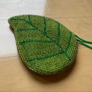 Beaded Clutch; Leaf Clutch Bag; Botanical Wristlet
